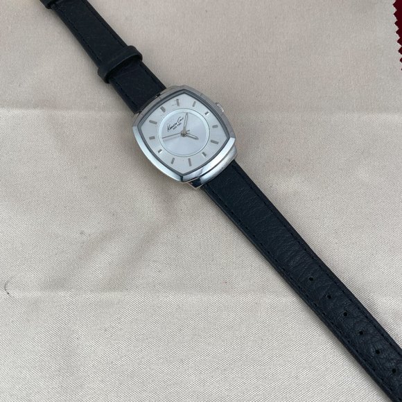 Kenneth Cole Silver Tone Black Leather Band - Picture 4 of 7